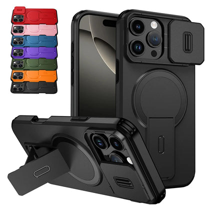 MagSafe-kompatibelt Skal med Kameraskydd och Inbyggt Stöd – iPhone 13–17